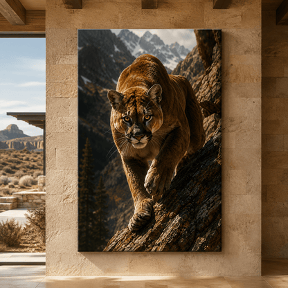 Prowling Mountain Cougar Wrapped Canvas Wall Art – Alpine Wildlife Photography Print - ART OF ROYALS