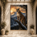 Cougar at Sunset Wrapped Canvas Wall Art – Majestic Snowy Mountain Wildlife Print