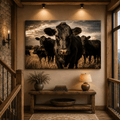 Close-Up Black Angus Cow Wrapped Canvas Wall Art – Golden Hour Ranch Photography Print