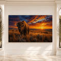 Bison at Fiery Sunset Wrapped Canvas Wall Art – Epic Prairie Wildlife Photography Print