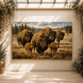 Bison Family with Calves Wrapped Canvas Wall Art – Heartwarming Wildlife Photography Print