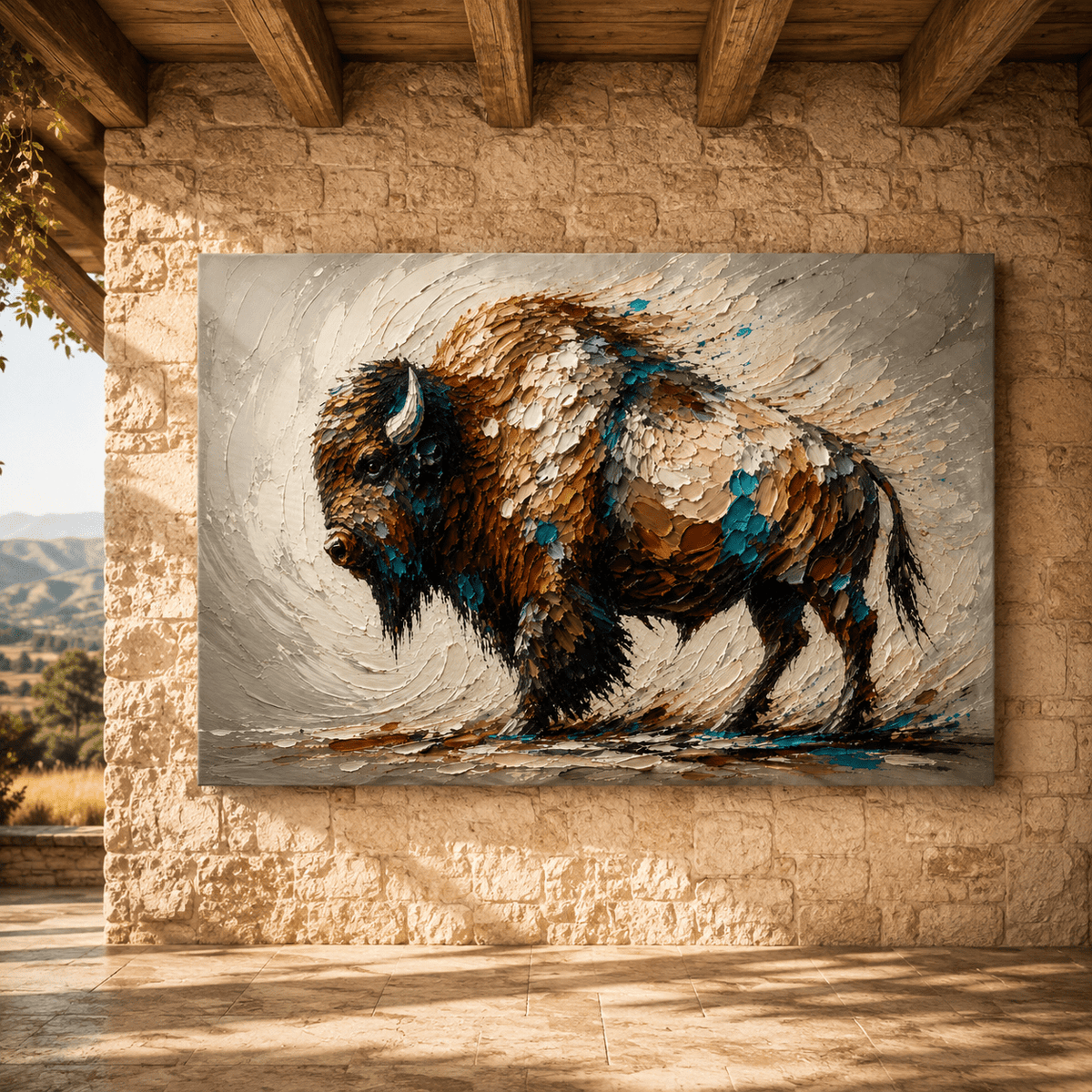 Textured Impasto Bison Wrapped Canvas Wall Art – Modern Sculptural Wildlife Painting Print - ART OF ROYALS