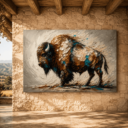 Textured Impasto Bison Wrapped Canvas Wall Art – Modern Sculptural Wildlife Painting Print - ART OF ROYALS