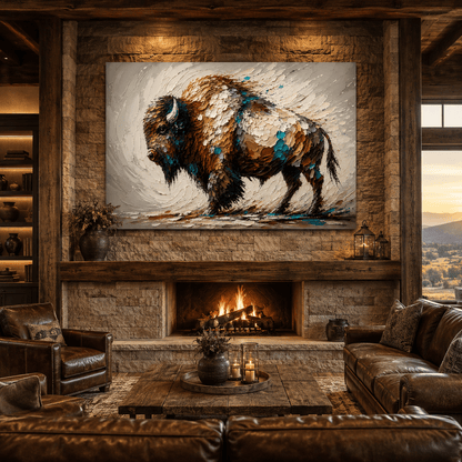 Textured Impasto Bison Wrapped Canvas Wall Art – Modern Sculptural Wildlife Painting Print - ART OF ROYALS