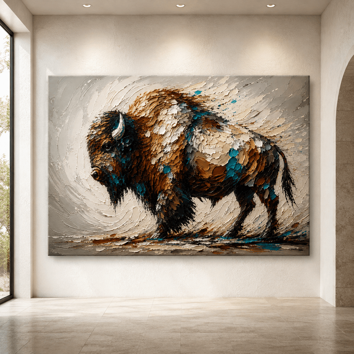 Textured Impasto Bison Wrapped Canvas Wall Art – Modern Sculptural Wildlife Painting Print - ART OF ROYALS