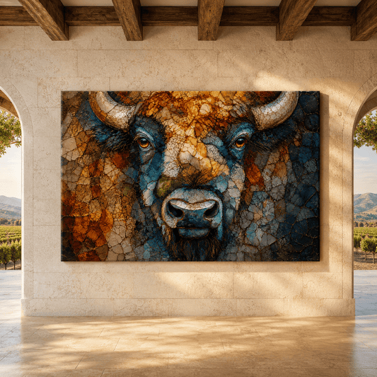 Mosaic Gemstone Bison Wrapped Canvas Wall Art – Luxurious Jewel-Toned Wildlife Print - ART OF ROYALS