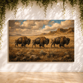 Bison Trio Crossing the Plains Wrapped Canvas Wall Art – Classical Western Landscape Print