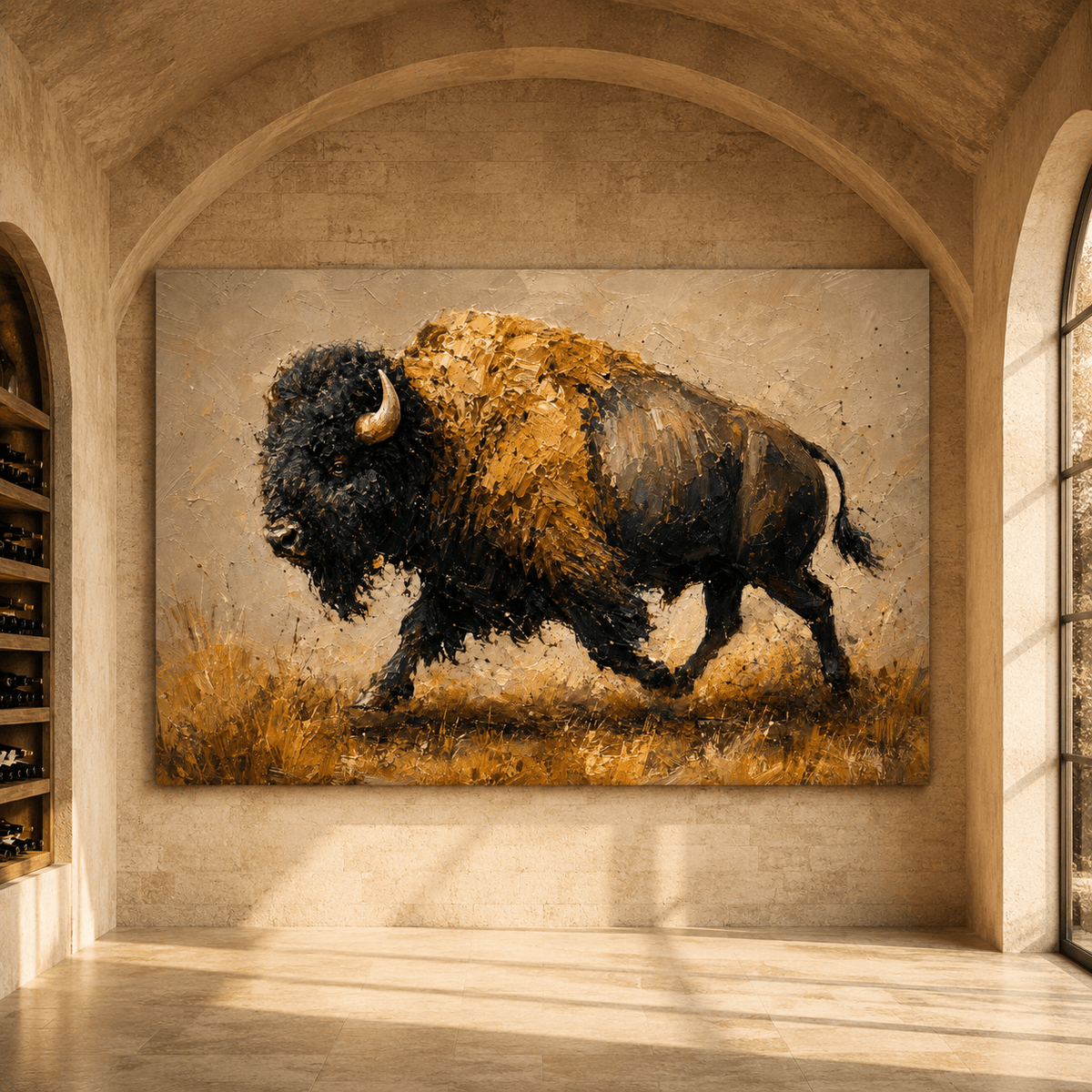 Minimalist Impasto Bison Wrapped Canvas Wall Art – Modern Gallery Wildlife Painting Print - ART OF ROYALS
