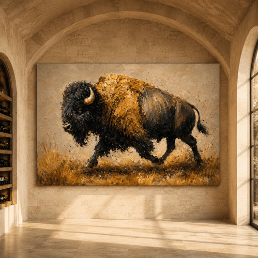 Minimalist Impasto Bison Wrapped Canvas Wall Art – Modern Gallery Wildlife Painting Print - ART OF ROYALS