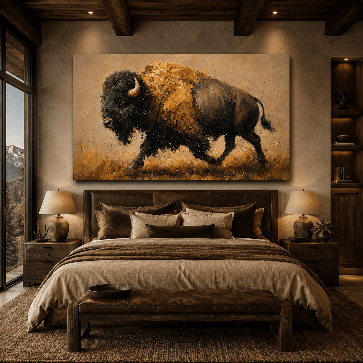 Minimalist Impasto Bison Wrapped Canvas Wall Art – Modern Gallery Wildlife Painting Print - ART OF ROYALS