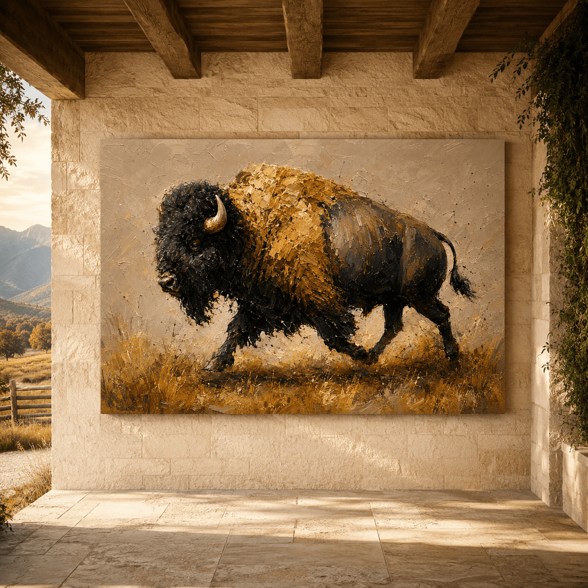 Minimalist Impasto Bison Wrapped Canvas Wall Art – Modern Gallery Wildlife Painting Print - ART OF ROYALS