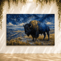 Mosaic Blue Bison Overlook Wrapped Canvas Wall Art – Mystical Gemstone Landscape Print