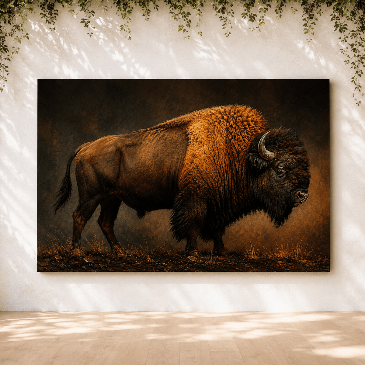 Bison Studio Portrait Wrapped Canvas Wall Art – Warm Golden Light Fine Art Print - ART OF ROYALS