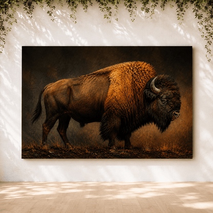 Bison Studio Portrait Wrapped Canvas Wall Art – Warm Golden Light Fine Art Print - ART OF ROYALS