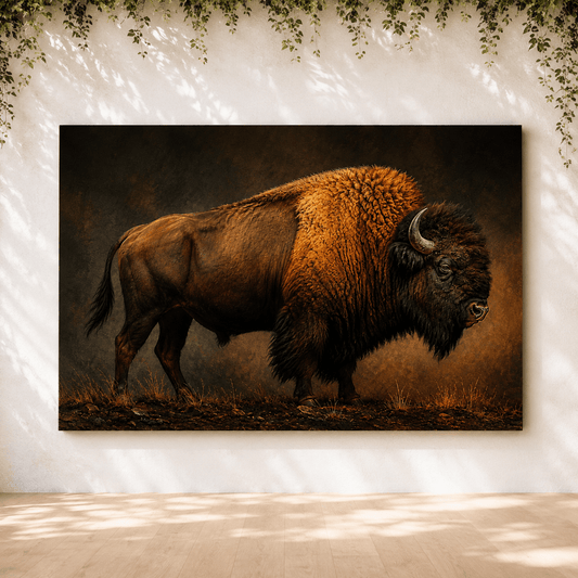 Bison Studio Portrait Wrapped Canvas Wall Art – Warm Golden Light Fine Art Print - ART OF ROYALS