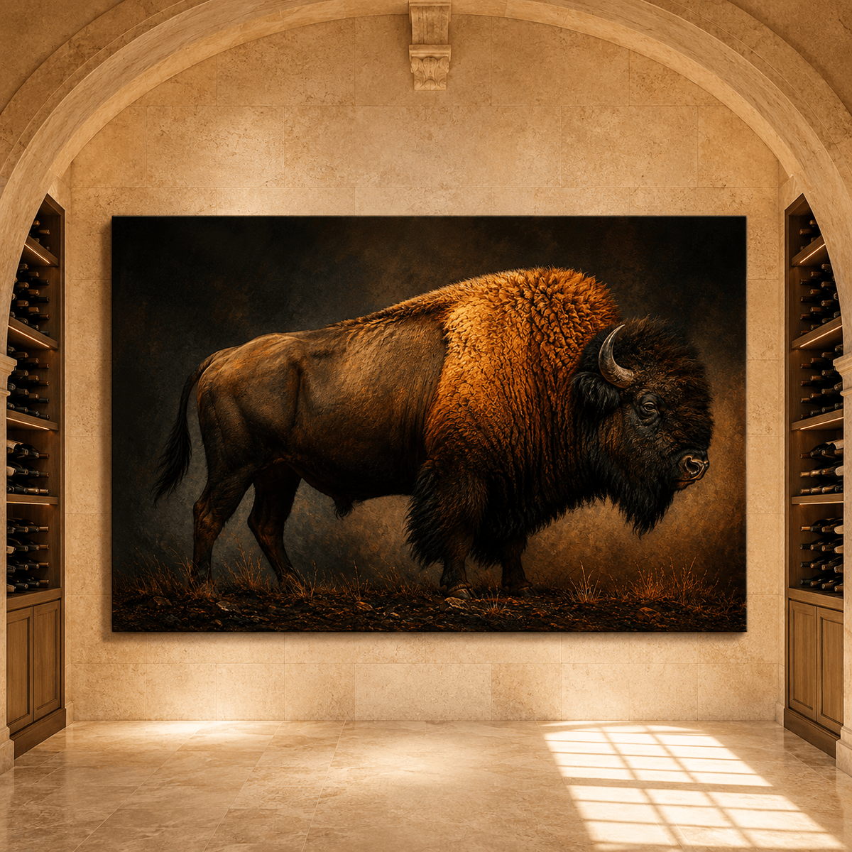 Bison Studio Portrait Wrapped Canvas Wall Art – Warm Golden Light Fine Art Print - ART OF ROYALS
