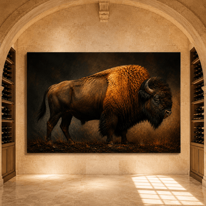Bison Studio Portrait Wrapped Canvas Wall Art – Warm Golden Light Fine Art Print - ART OF ROYALS