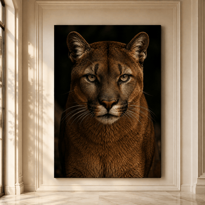 Cougar Direct Gaze Studio Portrait Wrapped Canvas Wall Art – Majestic Wildlife Photography Print - ART OF ROYALS