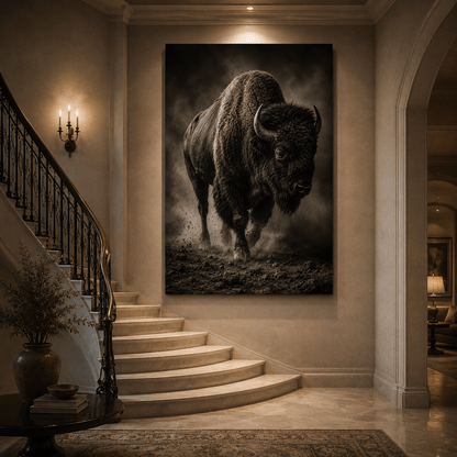 Vintage Sepia Bison Wrapped Canvas Wall Art – Moody Antique Photography Print - ART OF ROYALS