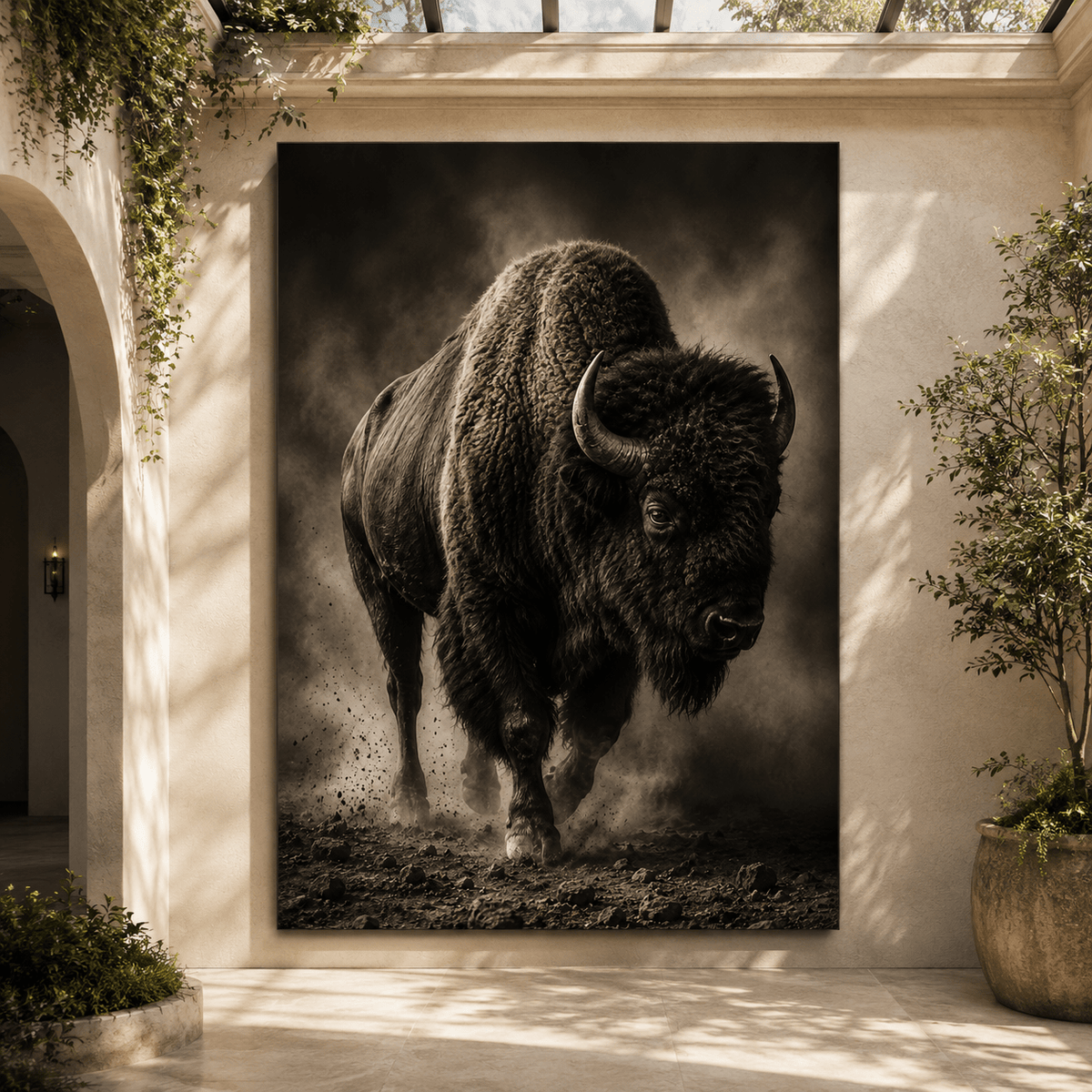Vintage Sepia Bison Wrapped Canvas Wall Art – Moody Antique Photography Print - ART OF ROYALS