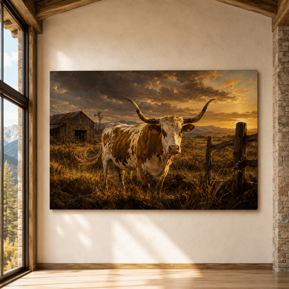 Texas Ranch Longhorn – Sunset Prairie Canvas Wall Art - ART OF ROYALS