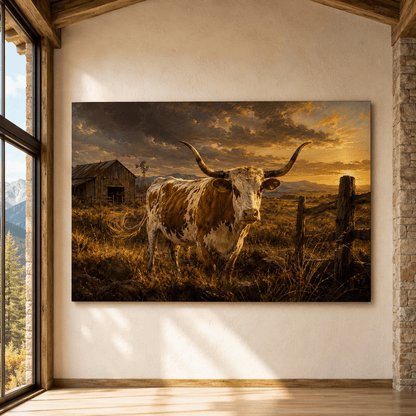 Texas Ranch Longhorn – Sunset Prairie Canvas Wall Art - ART OF ROYALS