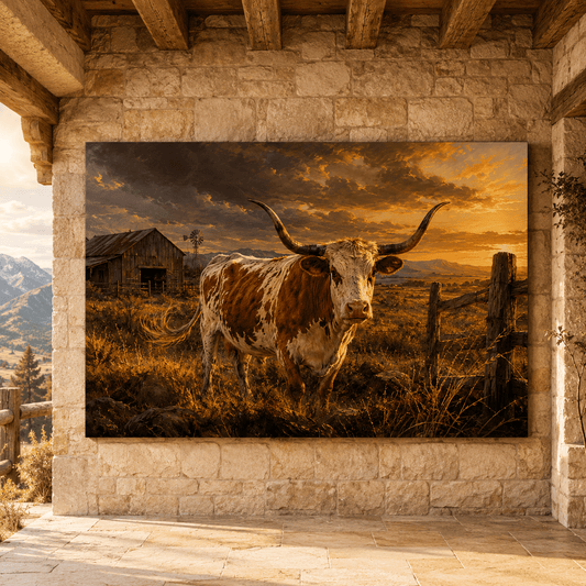 Texas Ranch Longhorn – Sunset Prairie Canvas Wall Art - ART OF ROYALS