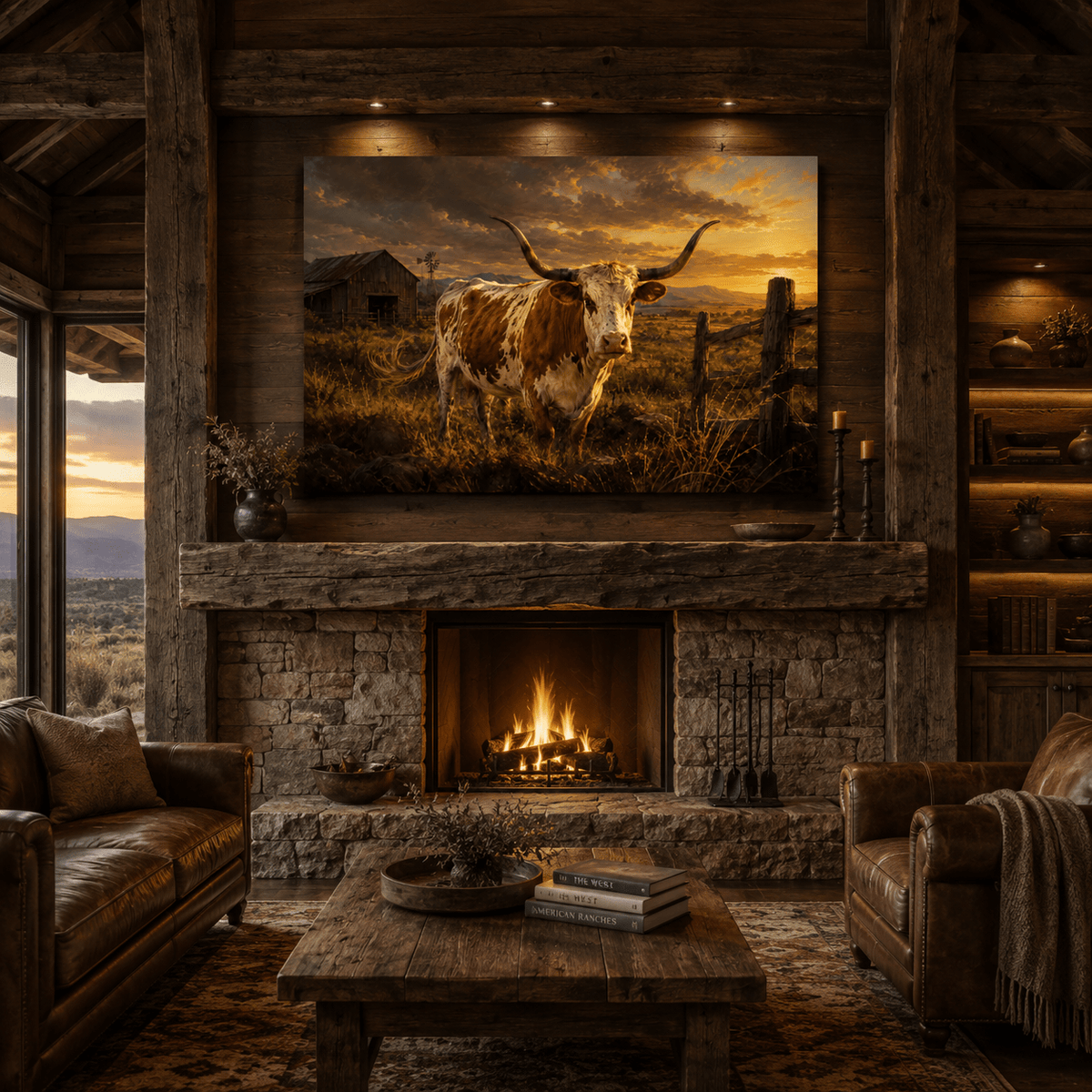 Texas Ranch Longhorn – Sunset Prairie Canvas Wall Art - ART OF ROYALS