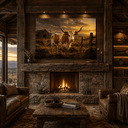 Texas Ranch Longhorn – Sunset Prairie Canvas Wall Art - ART OF ROYALS