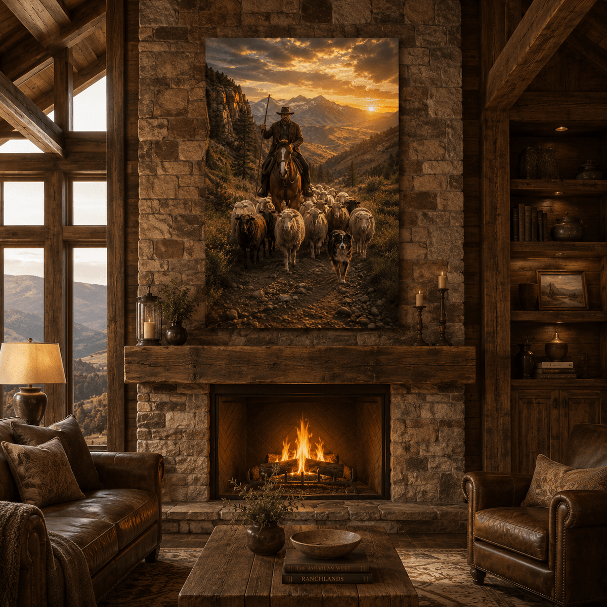 Mountain Shepherd – Cowboy Herding Sheep Canvas Wall Art - ART OF ROYALS