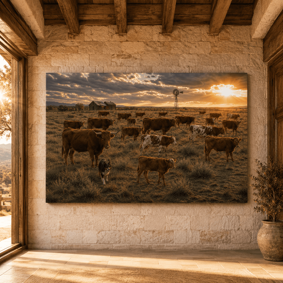 Open Range – Cattle Herd on the Prairie Canvas Wall Art - ART OF ROYALS