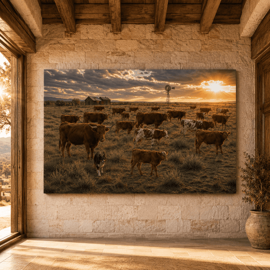 Open Range – Cattle Herd on the Prairie Canvas Wall Art - ART OF ROYALS