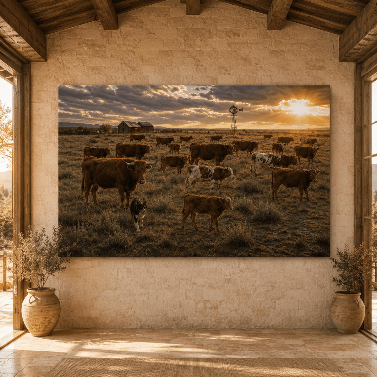 Open Range – Cattle Herd on the Prairie Canvas Wall Art - ART OF ROYALS