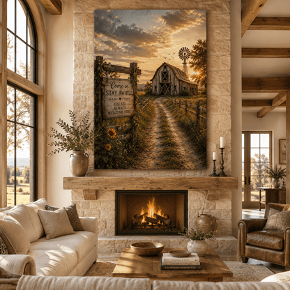Come In, Stay Awhile – Farmhouse Welcome Sign Canvas Wall Art - ART OF ROYALS