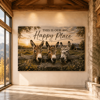 This Is Our Happy Place – Donkey Farmhouse Canvas Wall Art - ART OF ROYALS