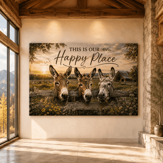 This Is Our Happy Place – Donkey Farmhouse Canvas Wall Art - ART OF ROYALS