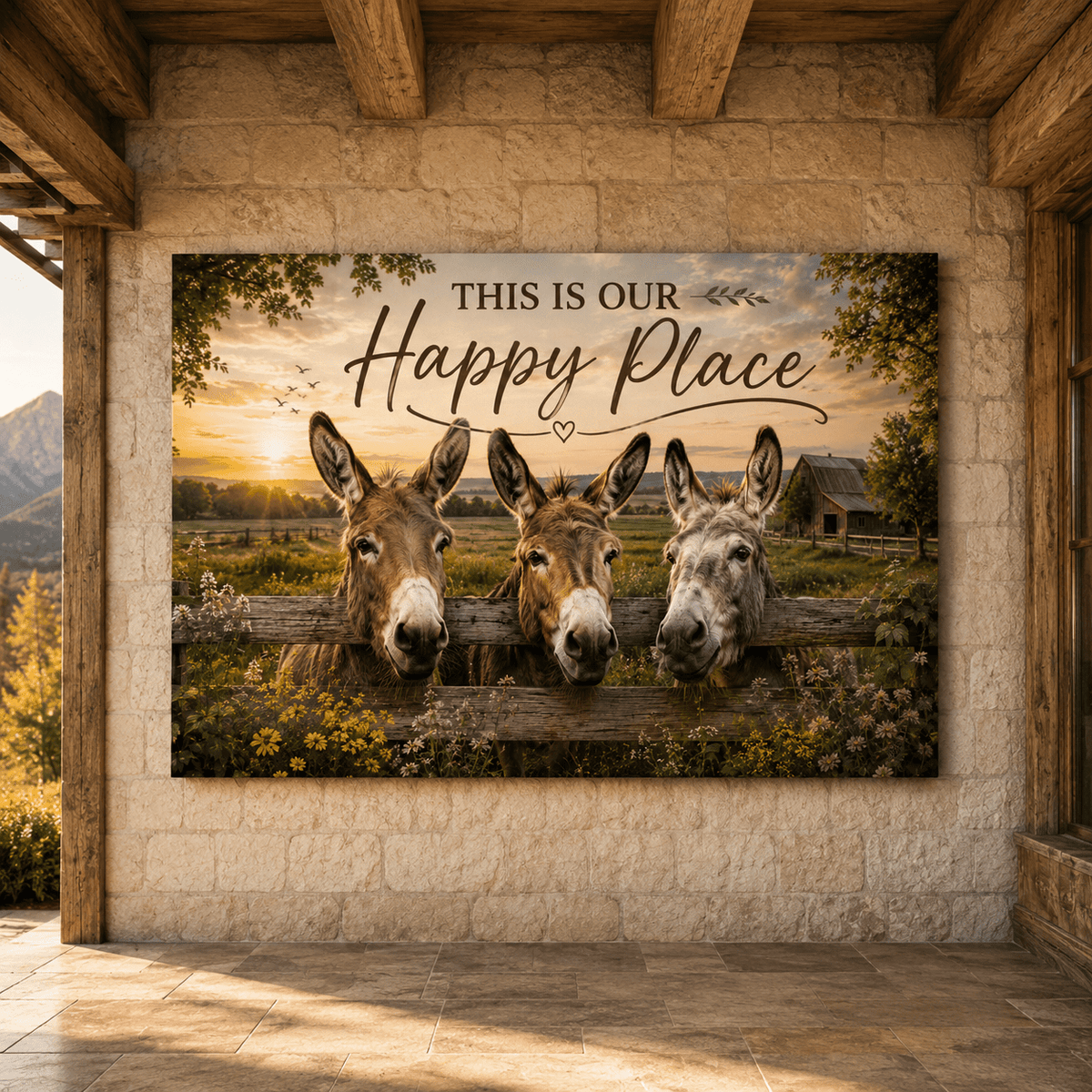 This Is Our Happy Place – Donkey Farmhouse Canvas Wall Art - ART OF ROYALS