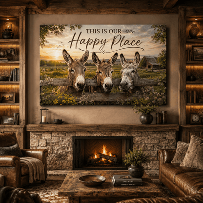 This Is Our Happy Place – Donkey Farmhouse Canvas Wall Art - ART OF ROYALS