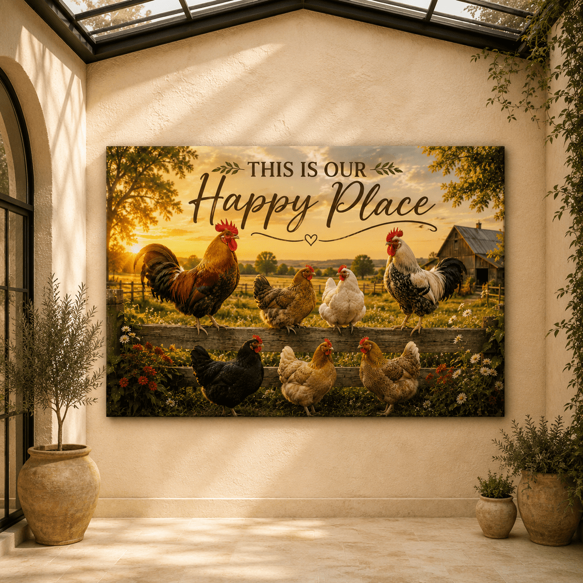 This Is Our Happy Place – Rooster and Hen Farmhouse Canvas Wall Art - ART OF ROYALS