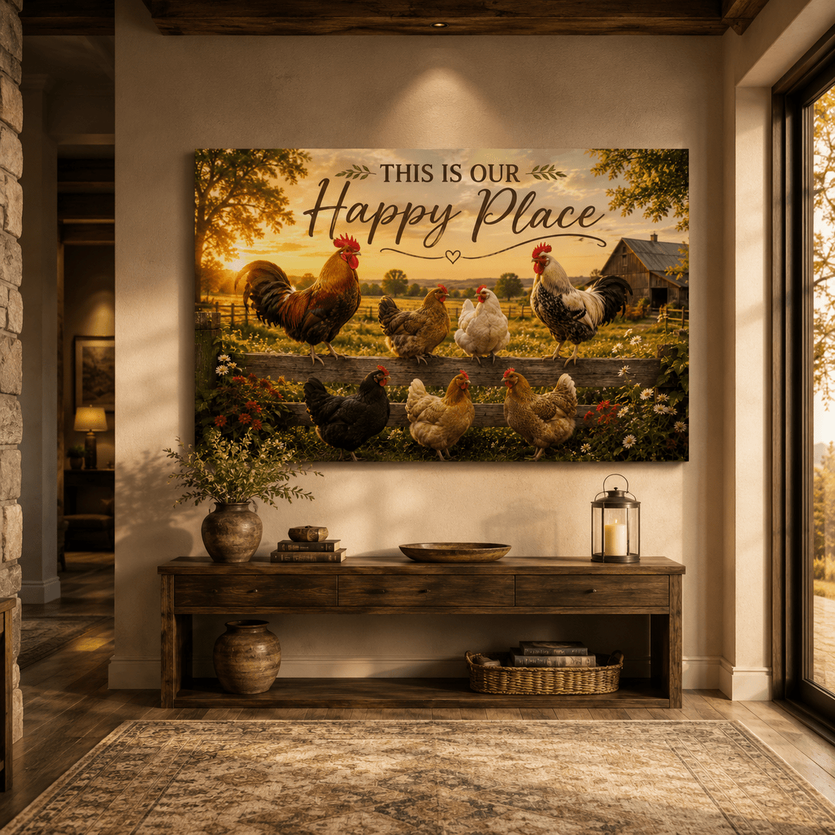 This Is Our Happy Place – Rooster and Hen Farmhouse Canvas Wall Art - ART OF ROYALS