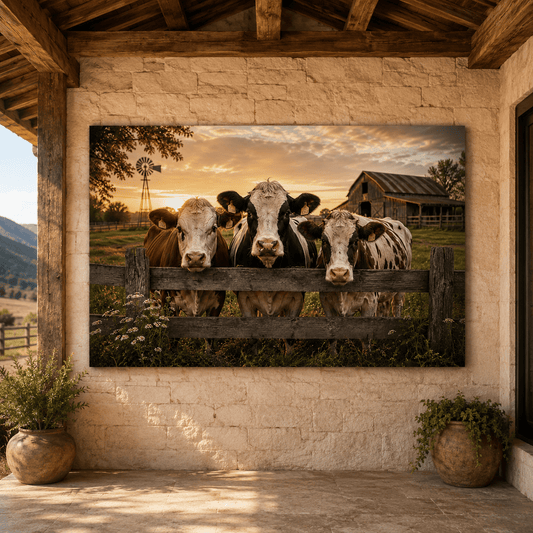 Curious Herd – Dairy Cows at the Fence Canvas Wall Art - ART OF ROYALS