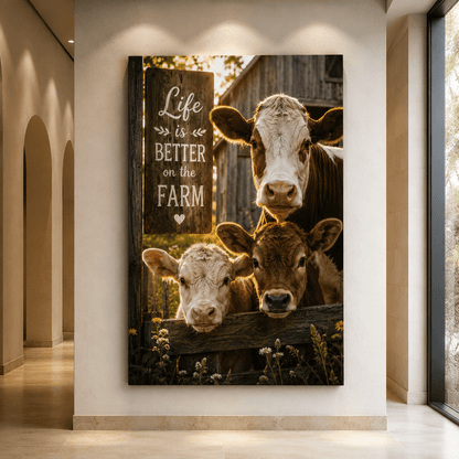 Life Is Better on the Farm – Cow and Calves Canvas Wall Art - ART OF ROYALS