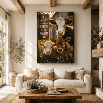 Life Is Better on the Farm – Cow and Calves Canvas Wall Art - ART OF ROYALS