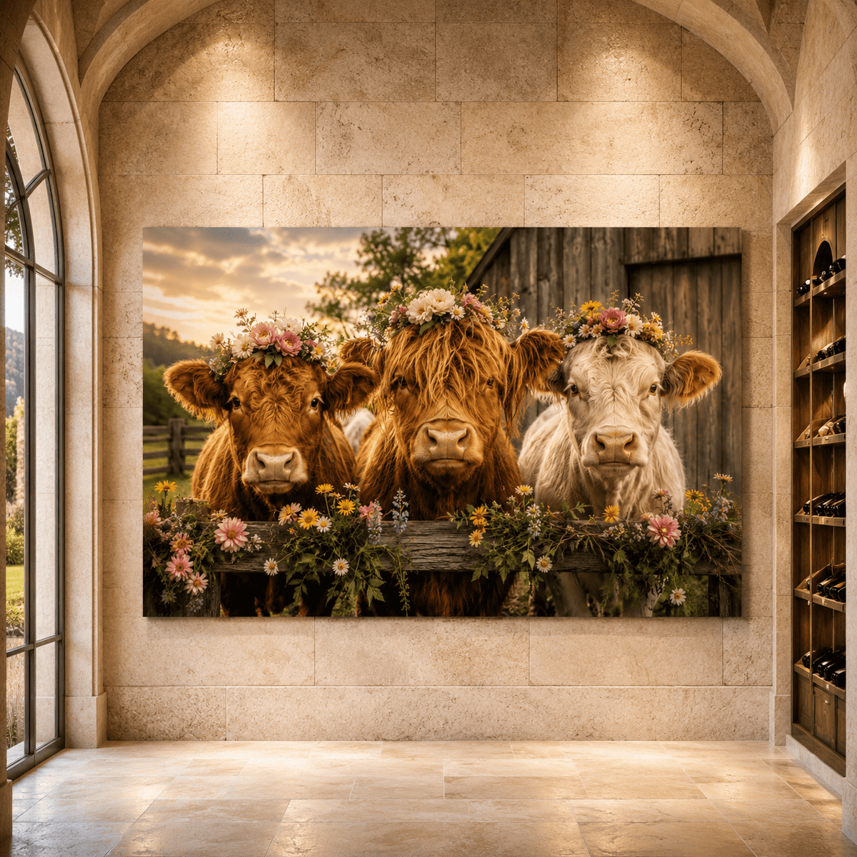 Flower Crown Girls – Highland Cow Boho Farmhouse Canvas Wall Art - ART OF ROYALS