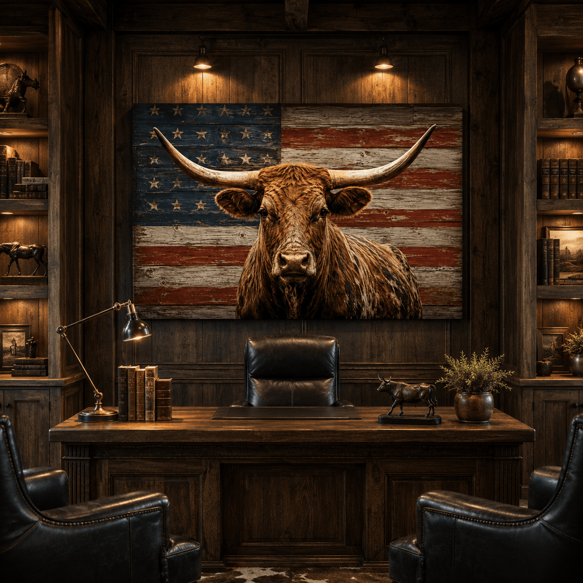 American Longhorn – Patriotic Texas Bull Canvas Wall Art - ART OF ROYALS