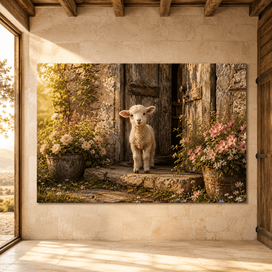 Little Lamb at the Door – Cottage Farmhouse Canvas Wall Art - ART OF ROYALS