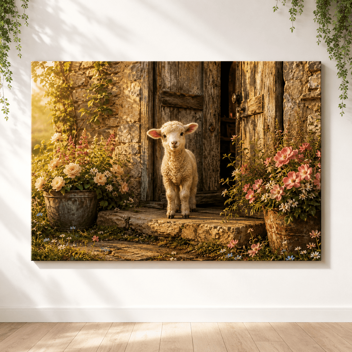 Little Lamb at the Door – Cottage Farmhouse Canvas Wall Art - ART OF ROYALS