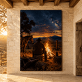 Campfire Under the Milky Way – Cowboy Starry Night Canvas Wall Art