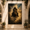 Dust and Thunder – Cowboy Charging on Horseback Canvas Wall Art