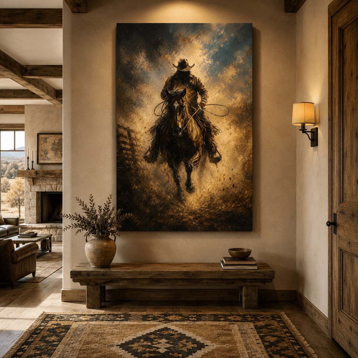 Dust and Thunder – Cowboy Charging on Horseback Canvas Wall Art - ART OF ROYALS
